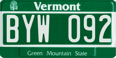 VT license plate BYW092