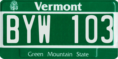 VT license plate BYW103