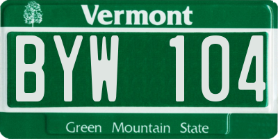 VT license plate BYW104