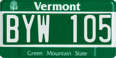 VT license plate BYW105