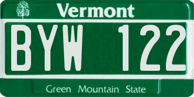 VT license plate BYW122