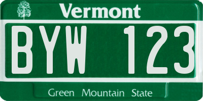 VT license plate BYW123