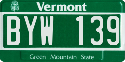 VT license plate BYW139
