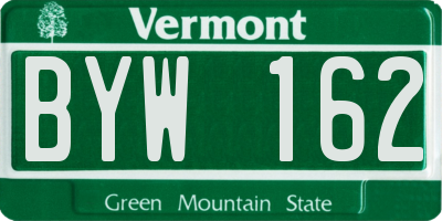VT license plate BYW162