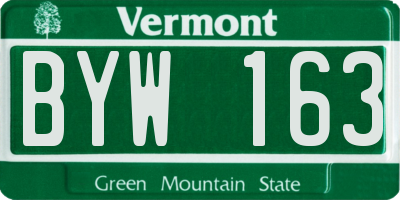 VT license plate BYW163