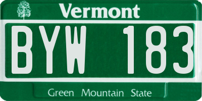 VT license plate BYW183