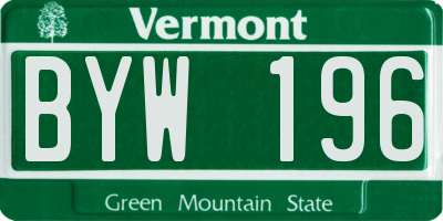 VT license plate BYW196