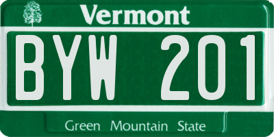 VT license plate BYW201