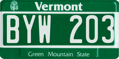 VT license plate BYW203