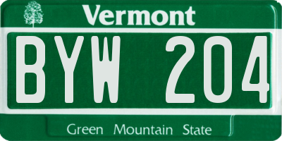 VT license plate BYW204