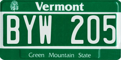 VT license plate BYW205