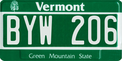 VT license plate BYW206
