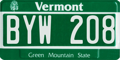 VT license plate BYW208