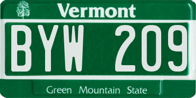 VT license plate BYW209