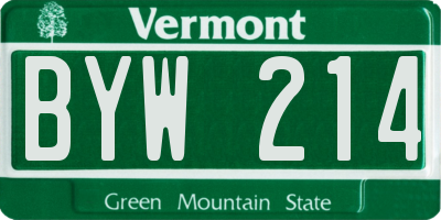 VT license plate BYW214