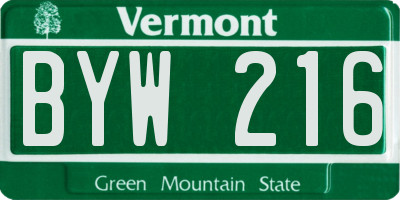 VT license plate BYW216