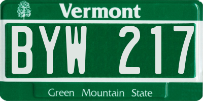 VT license plate BYW217