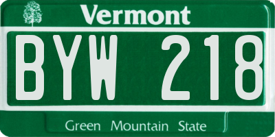VT license plate BYW218
