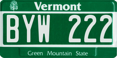 VT license plate BYW222