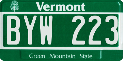 VT license plate BYW223
