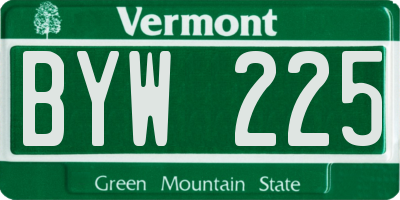 VT license plate BYW225