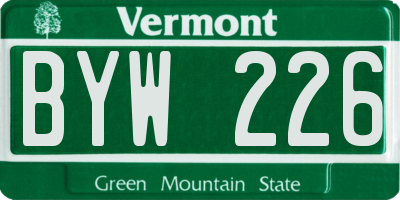 VT license plate BYW226