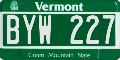 VT license plate BYW227