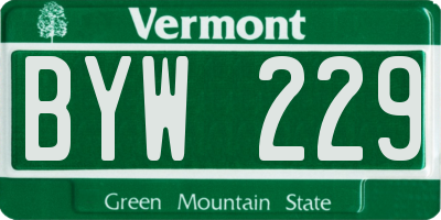 VT license plate BYW229