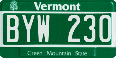 VT license plate BYW230