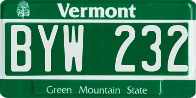 VT license plate BYW232