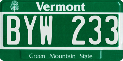 VT license plate BYW233