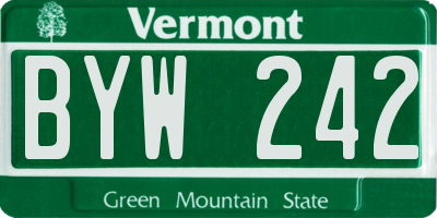 VT license plate BYW242