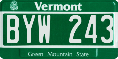 VT license plate BYW243