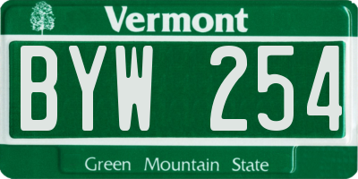 VT license plate BYW254