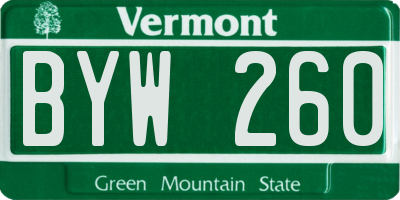 VT license plate BYW260