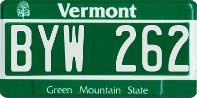 VT license plate BYW262