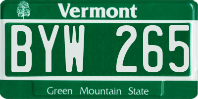 VT license plate BYW265