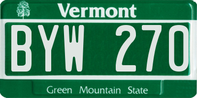 VT license plate BYW270