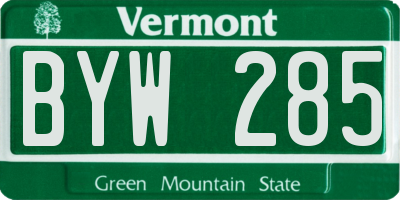 VT license plate BYW285