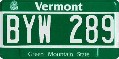 VT license plate BYW289