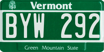 VT license plate BYW292