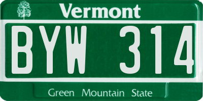 VT license plate BYW314