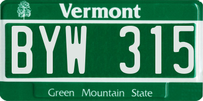 VT license plate BYW315