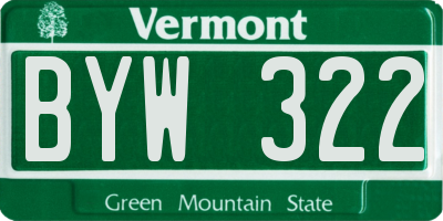 VT license plate BYW322