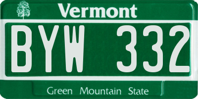 VT license plate BYW332