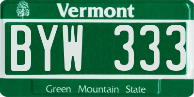 VT license plate BYW333