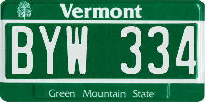 VT license plate BYW334