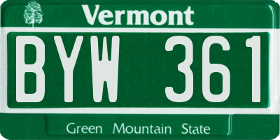 VT license plate BYW361
