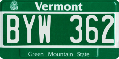 VT license plate BYW362