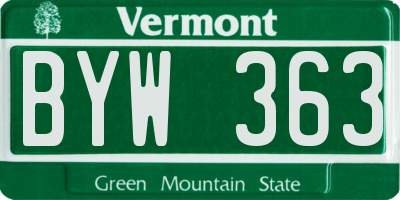 VT license plate BYW363